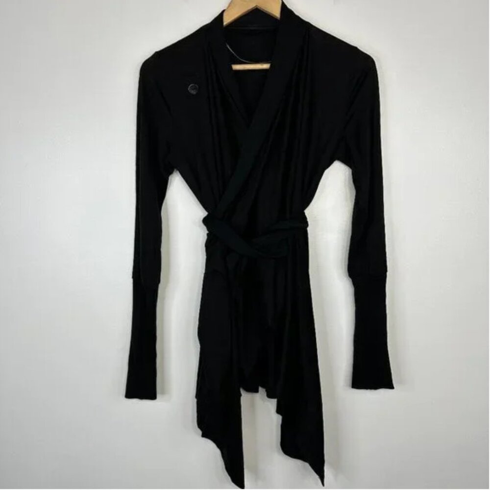 Icebreaker Merino Wool Long Sleeve Black Wrap Cardigan Sweater XS